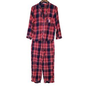 Victorias Secret Plaid Pajama Set Womens Size M Red & Navy VS Logo Pocket